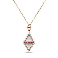 14K Rose Gold Ruby, Mother of Pearl and Diamond Necklace, 18"