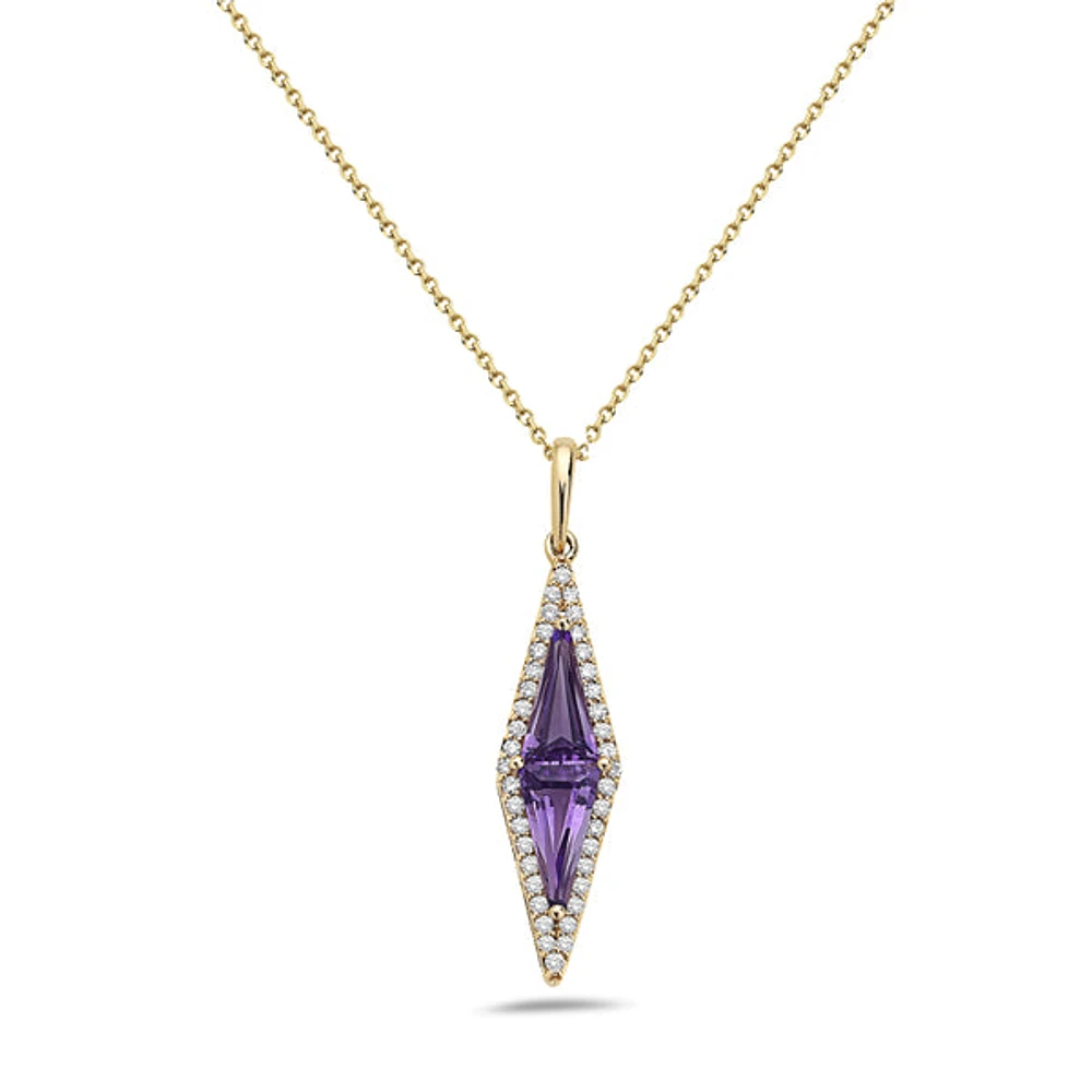 14K Yellow Gold 0.92cttw Amethyst and 0.20cttw Diamond Necklace - 18 Inches