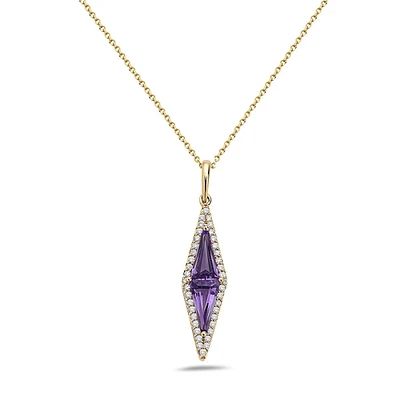 14K Yellow Gold 0.92cttw Amethyst and 0.20cttw Diamond Necklace - 18 Inches