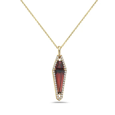 14K Yellow Gold 1.85cttw Garnet and 0.21cttw Diamond Necklace - 18 Inches