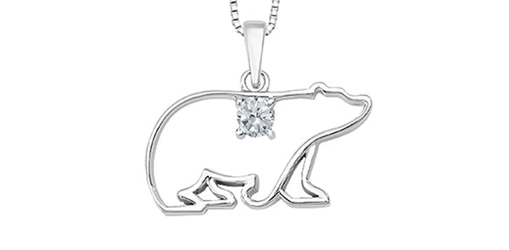 10K White Gold Canadian Diamond 0.083cttw Round Cut Pendant 18"