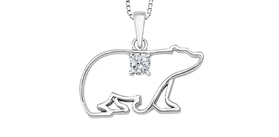 10K White Gold Canadian Diamond 0.083cttw Round Cut Pendant 18"