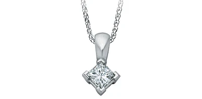 14K White Gold 0.13cttw Princess Cut Canadian Diamond Solitaire Pendant, 18"