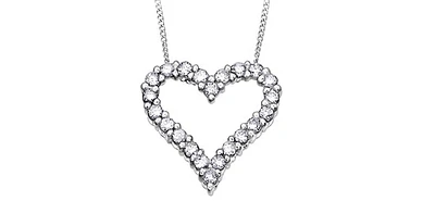 10K White Gold 0.50cttw Diamond Heart Pendant, 18"