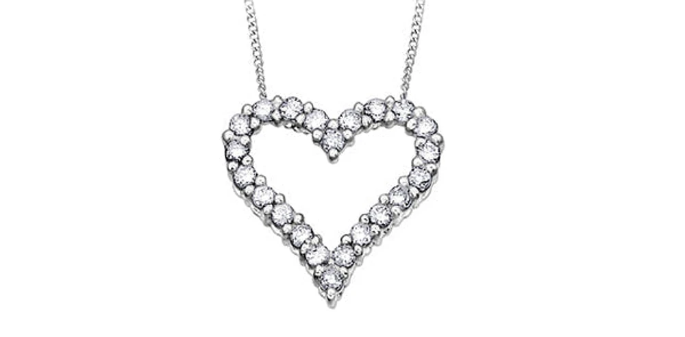 10K White Gold 0.75cttw Diamond Heart Pendant, 18"