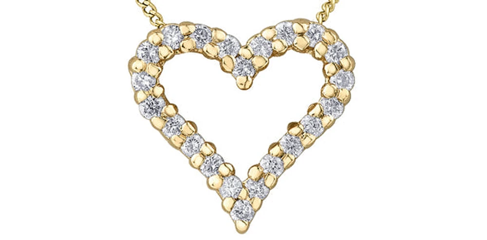 10K Yellow Gold 0.125cttw Diamond Heart Pendant, 18"