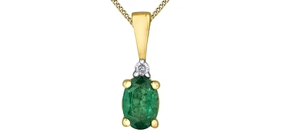 10K Yellow Gold Oval Cut Emerald and Diamond Pendant, 18"
