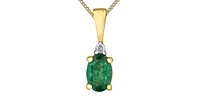 10K Yellow Gold Oval Cut Emerald and Diamond Pendant, 18"