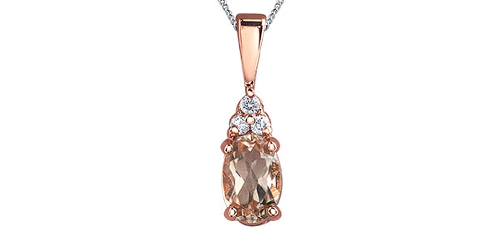 10K Rose Gold 0.40cttw Morganite & 0.03cttw Diamond Pendant, 18"