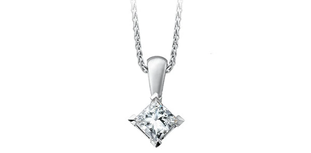 10K White Gold 0.123cttw Princess Cut Canadian Diamond Pendant, 18"