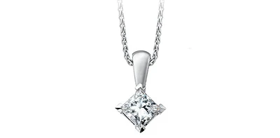 10K White Gold 0.123cttw Princess Cut Canadian Diamond Pendant, 18"