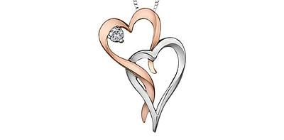 10K White & Rose Gold 0.05cttw Canadian Diamond Heart Pendant, 18"