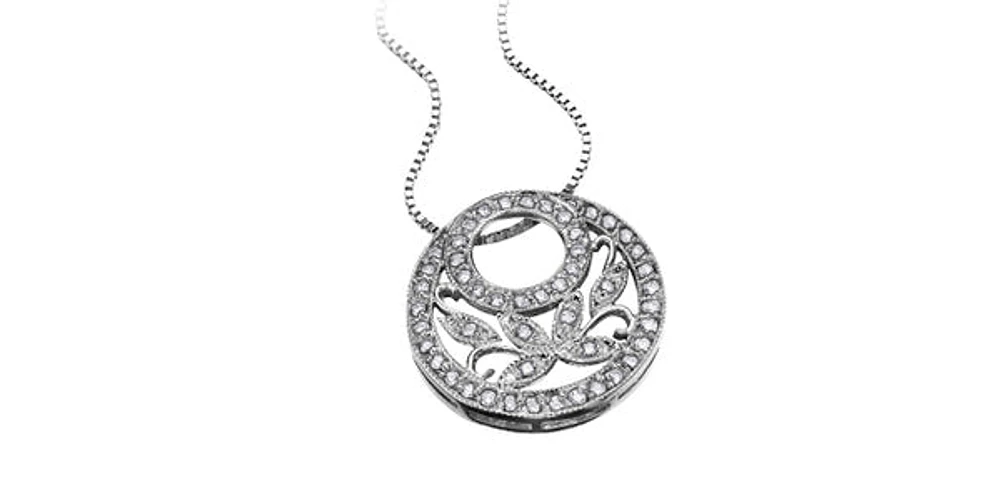 10K White Gold 0.50cttw Diamond Pendant with Box Chain - 18 Inches