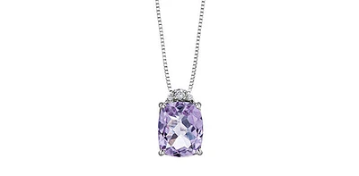 10K White Gold Pink Amethyst and Diamond Pendant, 18"