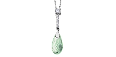 10K White Gold Green Amethyst (Prasiolite) and Canadian Diamond Pendant, 18"