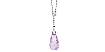 10K White Gold Lilac Amethyst and Canadian Diamond Pendant, 18"