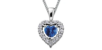 10K White Gold  Sapphire and Diamond Pulse Pendant - 18 inches