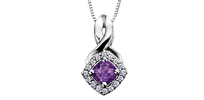 10K White Gold Amethyst & Diamond Pendant