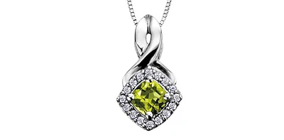 10K White Gold 0.40cttw Peridot and 0.08cttw Diamond Pendant, 18" Box Chain