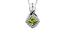10K White Gold 0.40cttw Peridot and 0.08cttw Diamond Pendant, 18" Box Chain