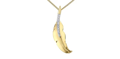 10K Yellow Gold 0.04cttw Diamond Feather Necklace, 18"