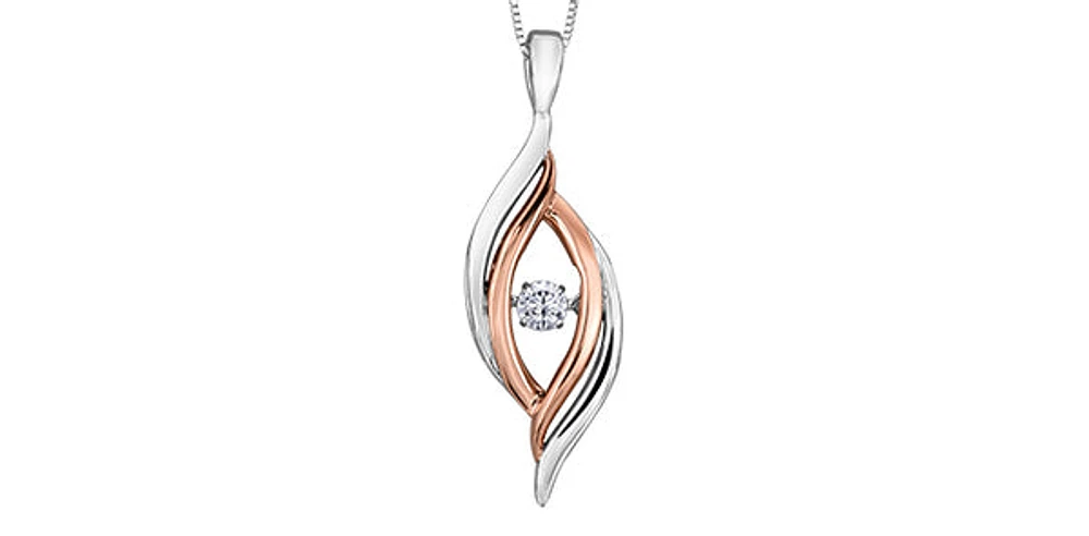 Sterling Silver and 10K Rose Gold 0.125cttw Diamond Pendant, 18"