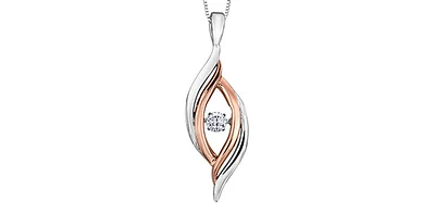 Sterling Silver and 10K Rose Gold 0.125cttw Diamond Pendant, 18"