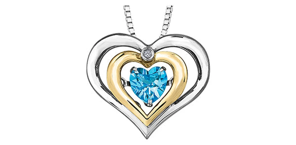 Sterling Silver Diamond and Blue Topaz Pulse Pendant, 18"