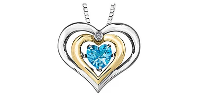 Sterling Silver Diamond and Blue Topaz Pulse Pendant, 18"