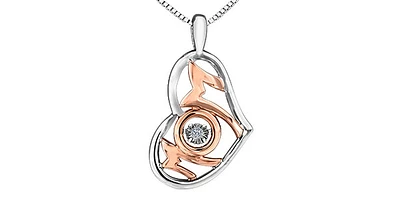 Sterling Silver & 10K Rose Gold 0.02cttw Diamond Mom Pendant, 18"