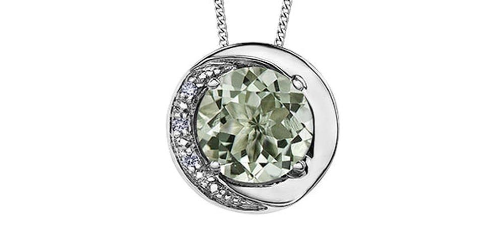 10K White Gold Green Amethyst (Prasiolite) and Diamond Pendant, 18"