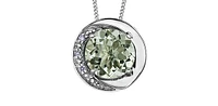 10K White Gold Green Amethyst (Prasiolite) and Diamond Pendant, 18"