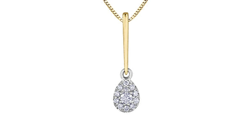 10K Yellow Gold 0.13cttw Diamond Pear Shaped Cluster Solitaire Necklace, 18"