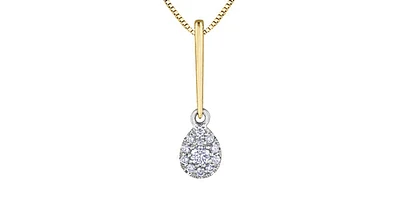 10K Yellow Gold 0.13cttw Diamond Pear Shaped Cluster Solitaire Necklace, 18"