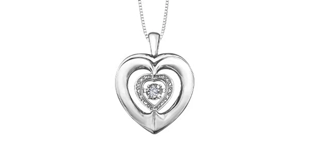 Sterling Silver 0.03cttw Diamond Heart Pulse Pendant, 18"
