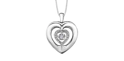 Sterling Silver 0.03cttw Diamond Heart Pulse Pendant, 18"
