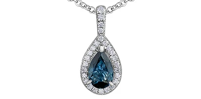 10K White Gold 0.60cttw Genuine Blue Sapphire and 0.09cttw Diamond Necklace, 18"