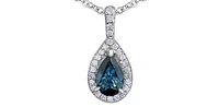 10K White Gold 0.60cttw Genuine Blue Sapphire and 0.09cttw Diamond Necklace, 18"