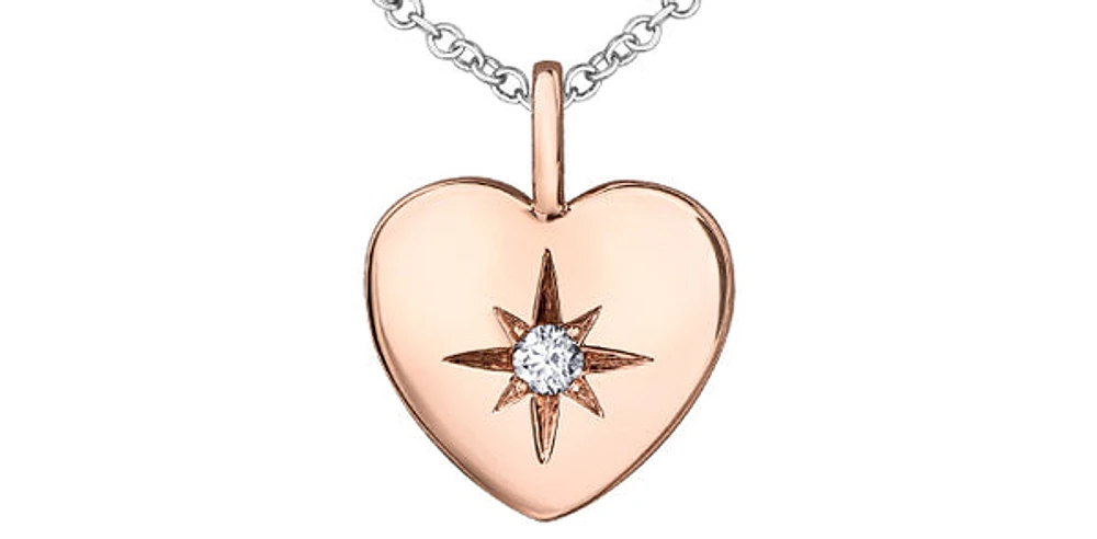 10K Rose & White Gold 0.027cttw Canadian Diamond Heart Pendant, 18"