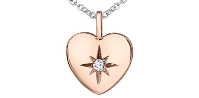 10K Rose & White Gold 0.027cttw Canadian Diamond Heart Pendant, 18"