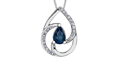 10K White Gold 0.60cttw Genuine Sapphire & 0.10cttw Diamond Pendant, 18"