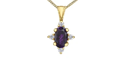 10K Yellow Gold Amethyst and Diamond Pendant - 18"