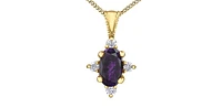 10K Yellow Gold Amethyst and Diamond Pendant - 18"