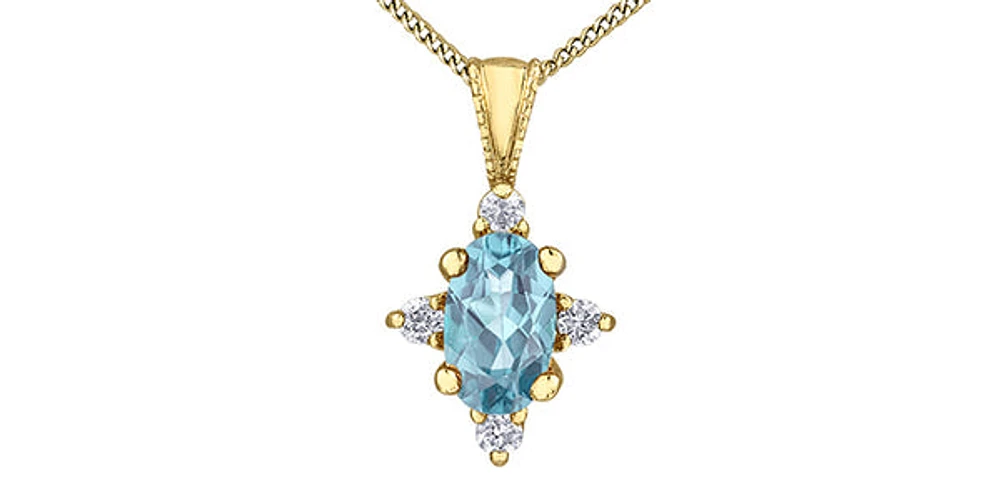 10K Yellow Gold 0.22cttw Aquamarine and 0.03cttw Diamond Pendant, 18"