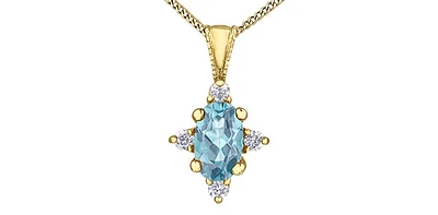 10K Yellow Gold 0.22cttw Aquamarine and 0.03cttw Diamond Pendant, 18"