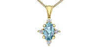 10K Yellow Gold 0.22cttw Aquamarine and 0.03cttw Diamond Pendant, 18"