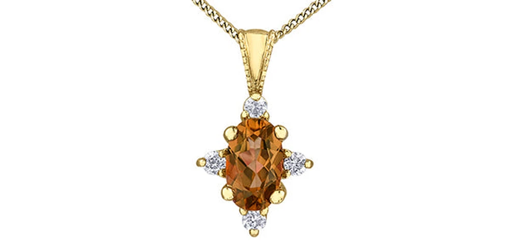 10K Yellow Gold 5x3mm Citrine and 0.03cttw Diamond Pendant