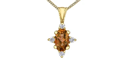 10K Yellow Gold 5x3mm Citrine and 0.03cttw Diamond Pendant