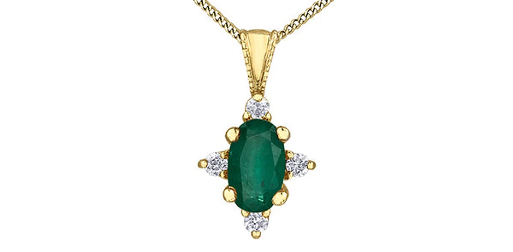 10K Yellow Gold 5x3mm Emerald and 0.03cttw Diamond Pendant