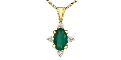 10K Yellow Gold 5x3mm Emerald and 0.03cttw Diamond Pendant